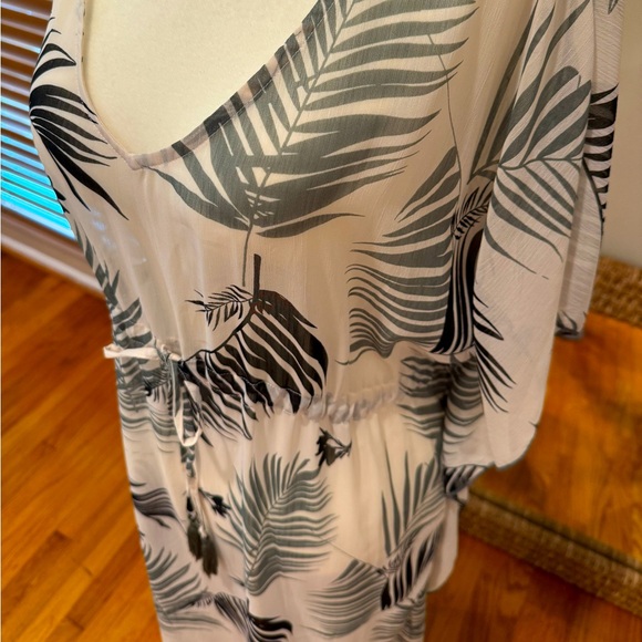 Target Palms Swim Coverup Neutral Tropical Drawstring Caftan Leaves Kona Sol - Picture 3 of 7